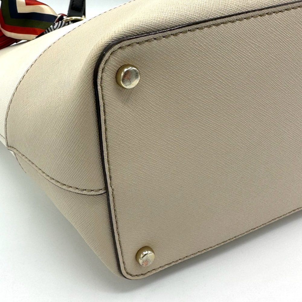 EUC Kate Spade Beige/Ivory/Black Colorblock Zip-Top Leather Tote + Bag Charm - Picture 11 of 16